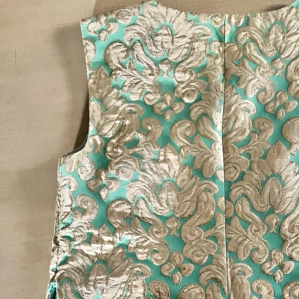 J.Crew Gold and Turquoise Brocade Size 4 Sleeveless Top